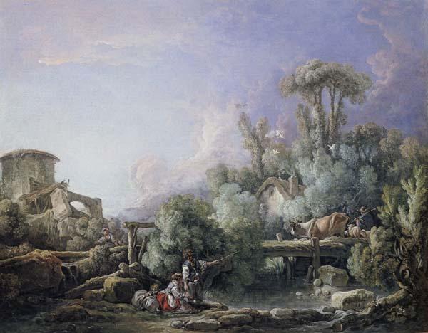 Francois Boucher Landscape with a Young Fisherman Spain oil painting art